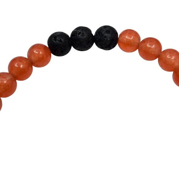 🎀 Coral Orange Calcite & (3) Lava Stone Round Beads Stretch Bracelet NEW - Picture 3 of 3